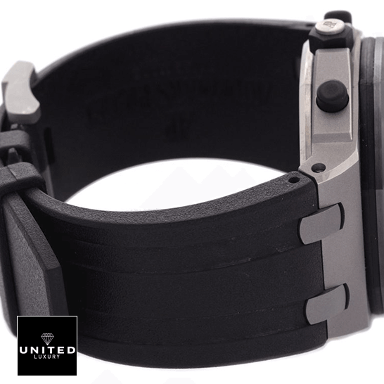 AP Sebastien Buemi Replica 5 Audemars Piguet Royal Oak Black Rubber Bracelet Replica side view white background