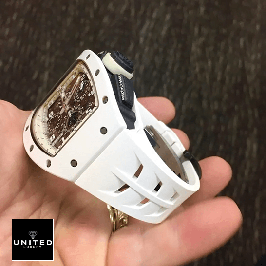 Richard Mille Limited Replica 5 Richard Mille RM011FM White Rubber Bracelet Replica on the hand