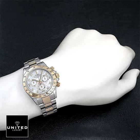 Rolex Daytona Two Tone White Dial 116523 Replica 6 Rolex Daytona Two Tone White Dial 116523 Oyster Replica on the wrist