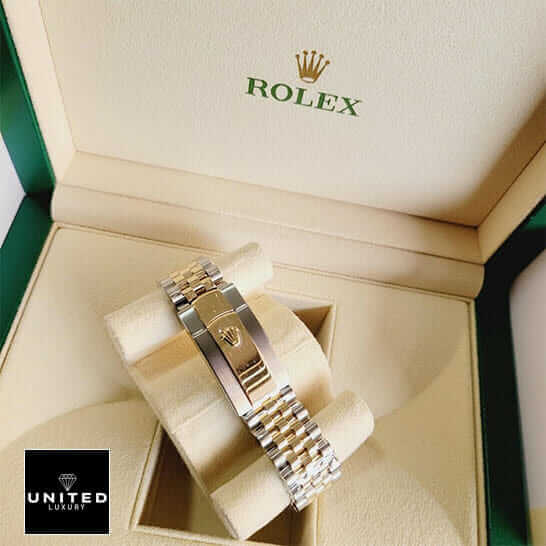 Rolex Datejust 126283RBR Green Roman Dial Replica 5 Rolex Steel Gold 126283RBR Replica upside view and in the rolex box