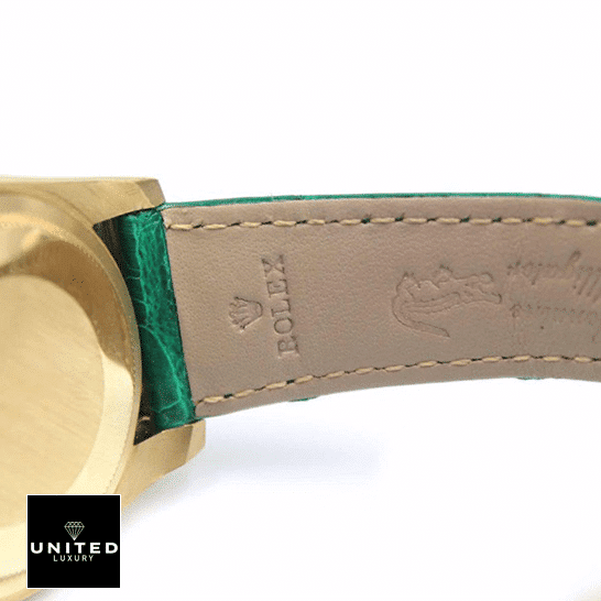 Rolex Daydate Green Replica 3 Rolex Day-Date 118138-0003 Replica Gold Case & back of the green bracelet